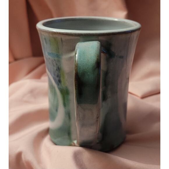 Terracotta Art Pottery Sea Green Mug with White Sea Serpent Swirl - Picture 3 of 8